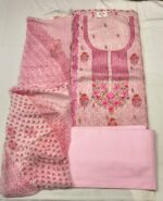 Premium Linen Cotton Unstitched Suit Set with Printed Chiffon Dupatta and Plain Cotton Bottom Elegant Ethnic Wear for Festive and Casual Use - Image 3