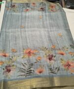 Premium Tassar Cotton Printed Saree with Floral Motifs, Elegant Border and Tassel Pallu Lightweight Ethnic Wear - Image 4