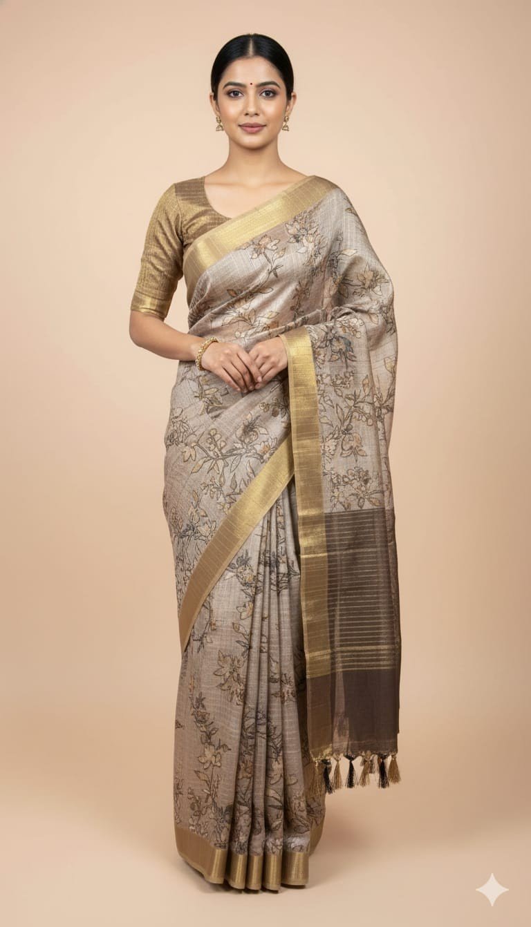 Tassar Cotton Printed Saree