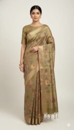 Premium Tassar Cotton Printed Saree with Floral Motifs, Elegant Border and Tassel Pallu Lightweight Ethnic Wear