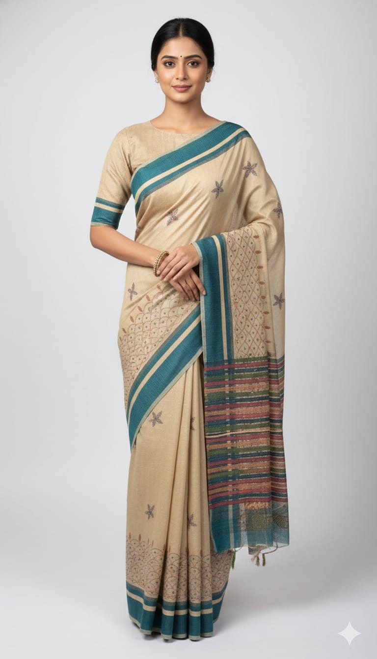 Mul Cotton Phulkari Work Saree