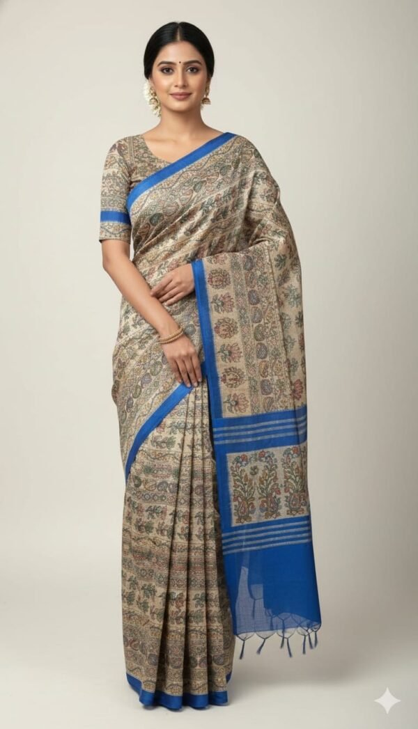 Tassar Cotton Madhubani Printed Saree