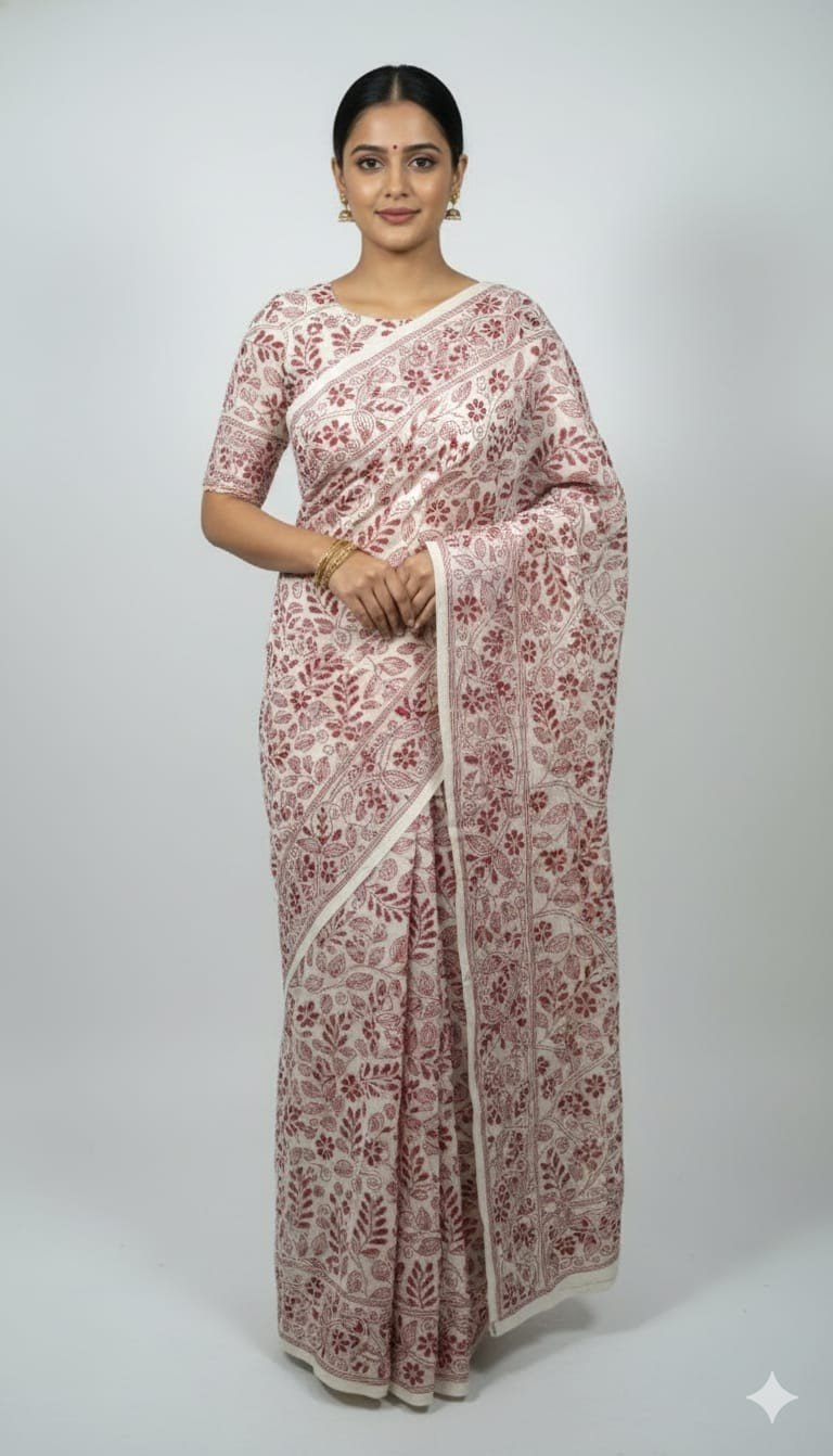 Pure Cotton Kantha Work Saree