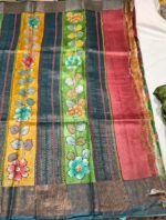 Premium Tassar Silk Sindhi Work Saree with Handcrafted Motifs, Rich Zari Border and Elegant Traditional Pallu - Image 4