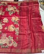 Premium Tassar Silk Printed Saree with Floral Design, Soft Texture and Elegant Border Lightweight Ethnic Wear - Image 3