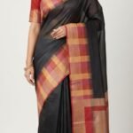 Brown Black Cotton Silk Saree with Contrast Border and Tassel Pallu Traditional Ethnic Wear
