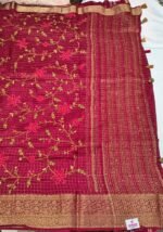Premium Dola Silk Phulkari Work Saree with Handcrafted Floral Embroidery, Rich Border and Tassel Pallu Elegant Ethnic Wear - Image 3