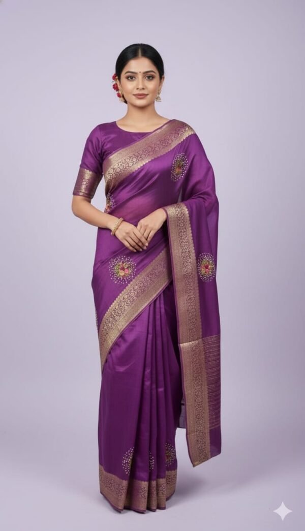 Premium Kashmiri Silk Saree with Traditional Multicolor Floral Motifs, Decorative Border and Tassel Pallu Elegant Ethnic Wear