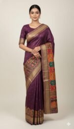 Premium Kashmiri Silk Saree with Traditional Multicolor Floral Motifs, Decorative Border and Tassel Pallu Elegant Ethnic Wear