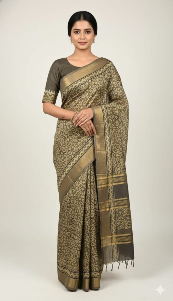 Linen Cotton Printed Saree