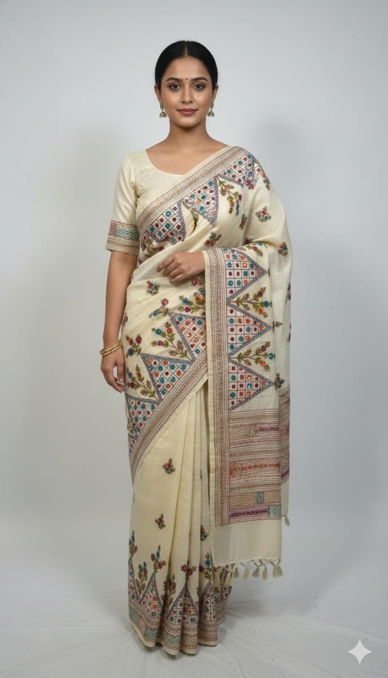 Mul Cotton Phulkari Work Saree