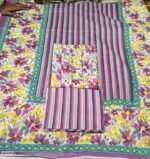 Pure Cotton Printed Suit Set with Floral Kurta, Cotton Printed Dupatta and Stripe Cotton Bottom Comfortable Daily Wear - Image 4
