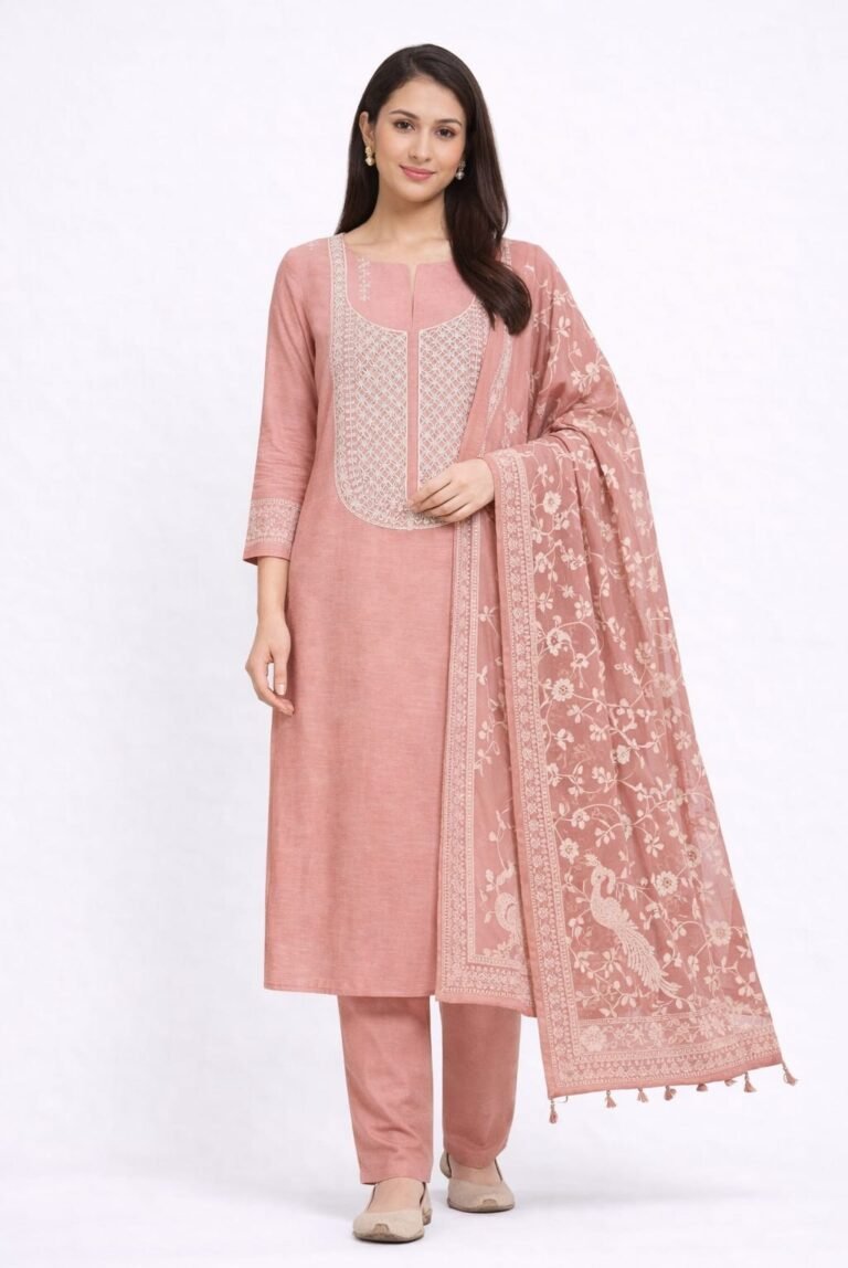 Chanderi Cotton Chikankari Work Suit