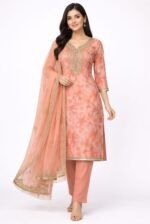 Organza Galla Work Suit Set with Organza Dupatta and Tapeta Bottom Elegant Festive Ethnic Wear