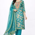 Organza Galla Work Suit Set with Organza Dupatta and Tapeta Bottom Elegant Festive Ethnic Wear