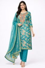 Organza Galla Work Suit Set with Organza Dupatta and Tapeta Bottom Elegant Festive Ethnic Wear