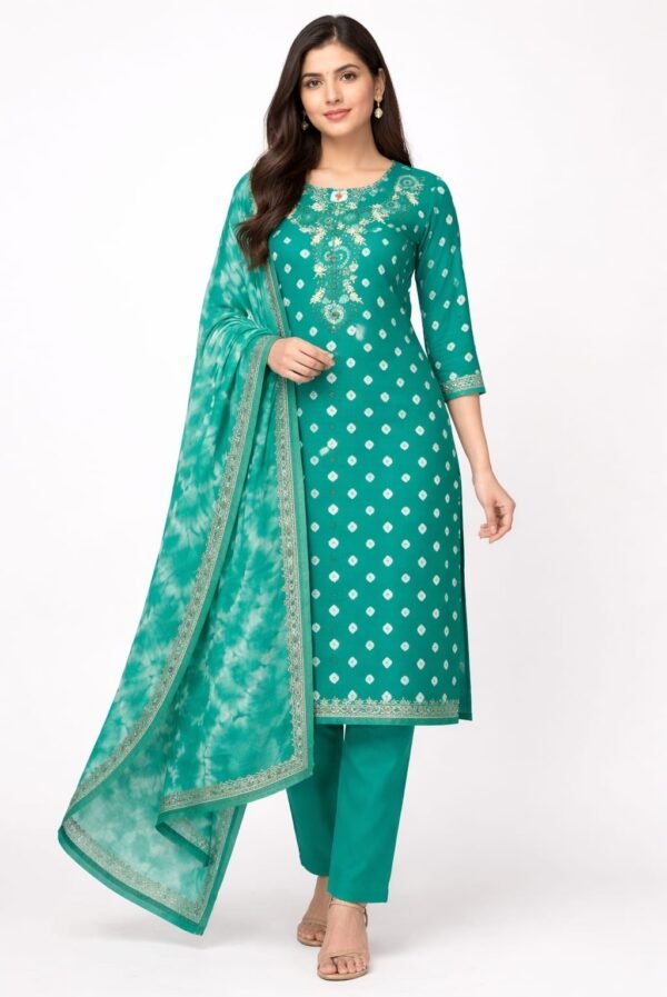 Pure Cotton Bandhej Printed Suit Set with Shibori Dupatta and Cotton Bottom Elegant Ethnic Wear