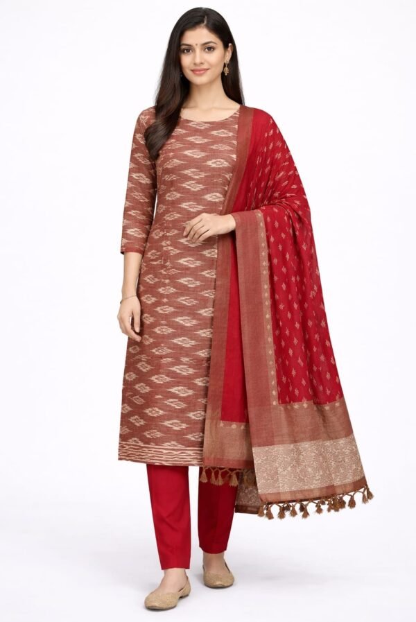 Pure Cotton Ikat Print Suit Set with Matching Dupatta and Cotton Bottom Traditional Ethnic Wear