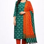 Pure Cotton Ikat Print Suit Set with Matching Dupatta and Cotton Bottom Traditional Ethnic Wear