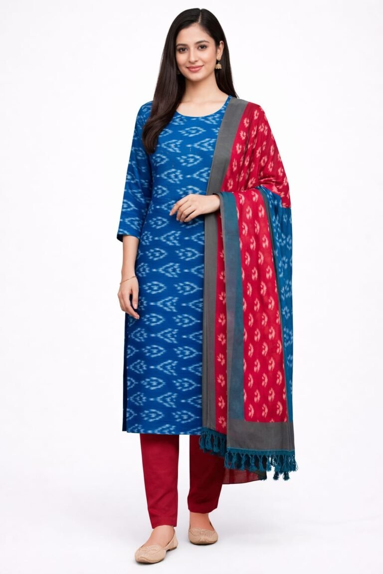Pure Cotton Ikat Print Suit