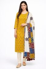 Pure Cotton Suit Set with Pure Cotton Patch Work Dupatta and Cotton Bottom Elegant Ethnic Wear