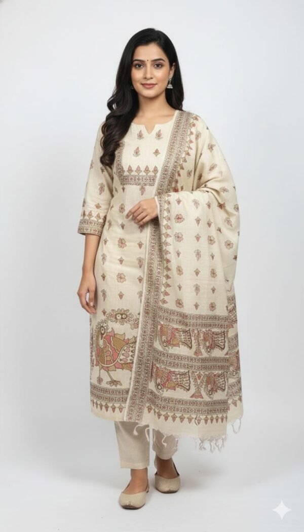 Handloom Cotton Madhubani Printed Suit