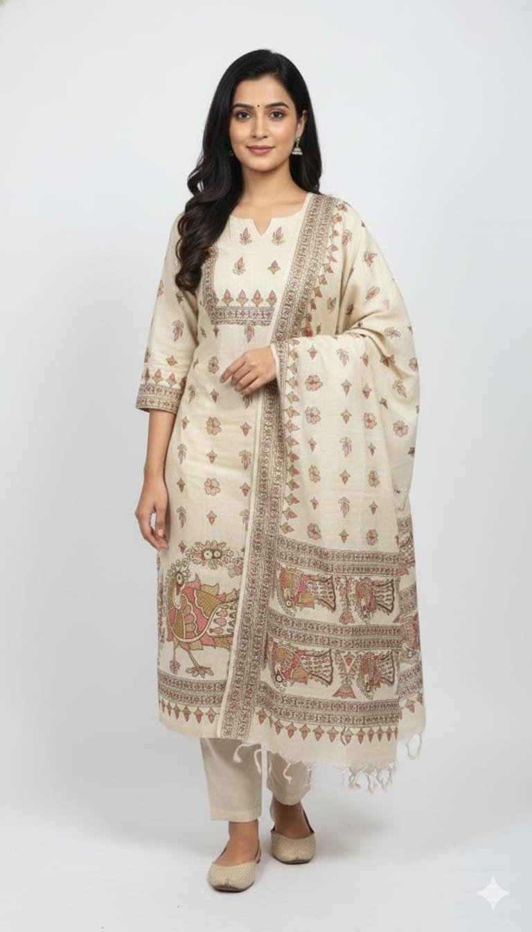 Handloom Cotton Madhubani Printed Suit
