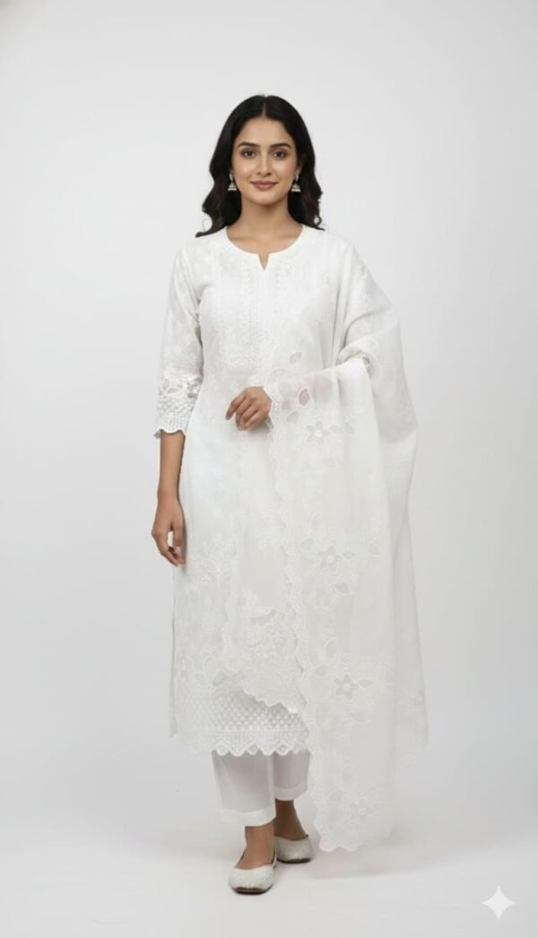 Pure Cotton Dhaga Work Suit Set with Cotton Dupatta and Cotton Bottom Elegant Ethnic Wear