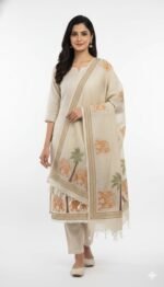 Premium Jamdani Cotton Dhaga Work Suit Set with Hand Embroidered Kurta, Elegant Dupatta and Solid Tapeta Bottom Ethnic Wear