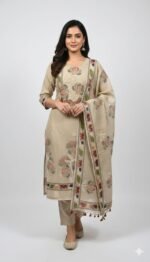 Premium Jamdani Cotton Dhaga Work Suit Set with Hand Embroidered Kurta, Elegant Dupatta and Solid Tapeta Bottom Ethnic Wear