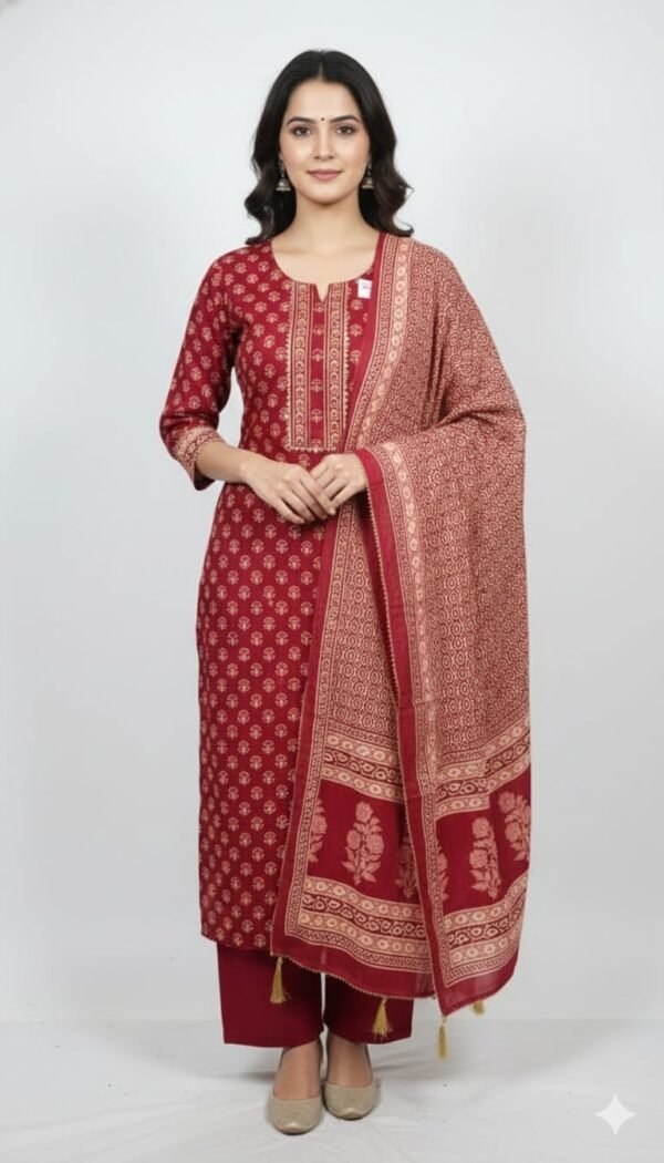 Pure Cotton All Over Printed Suit Set with Cotton Dupatta and Matching Cotton Bottom Comfortable Ethnic Wear