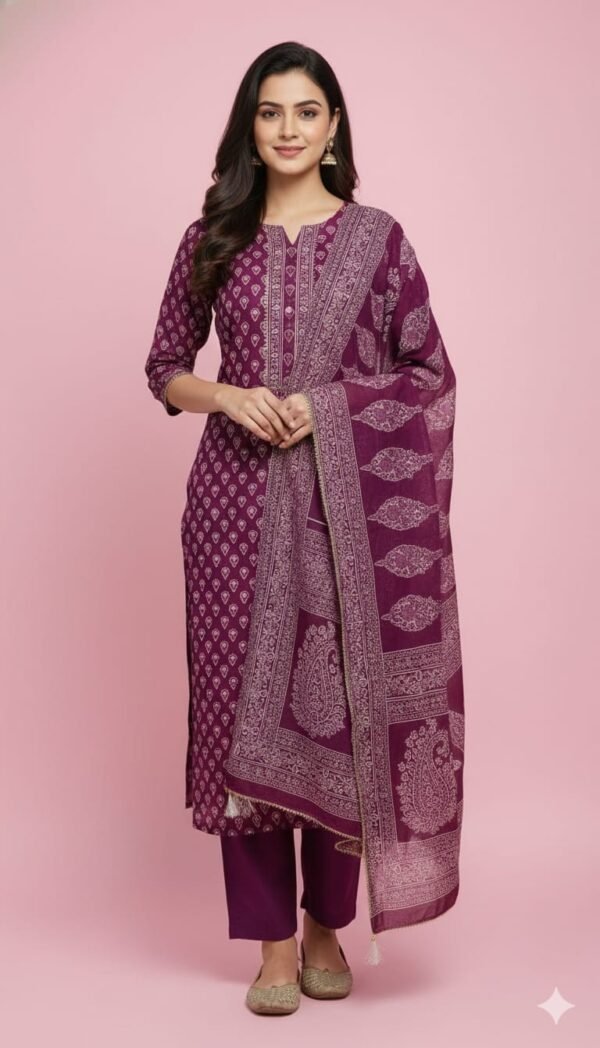 Pure Cotton All Over Printed Suit Set with Cotton Dupatta and Matching Cotton Bottom Comfortable Ethnic Wear