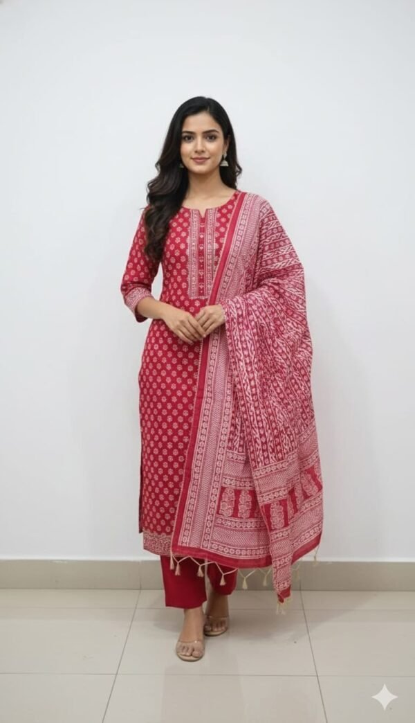 Pure Cotton All Over Printed Suit Set with Cotton Dupatta and Matching Cotton Bottom Comfortable Ethnic Wear
