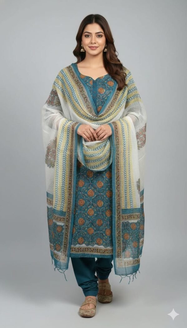 Cotton Kota Printed Suit Set with Matching Dupatta and Pure Cotton Bottom Elegant Summer Ethnic Wear