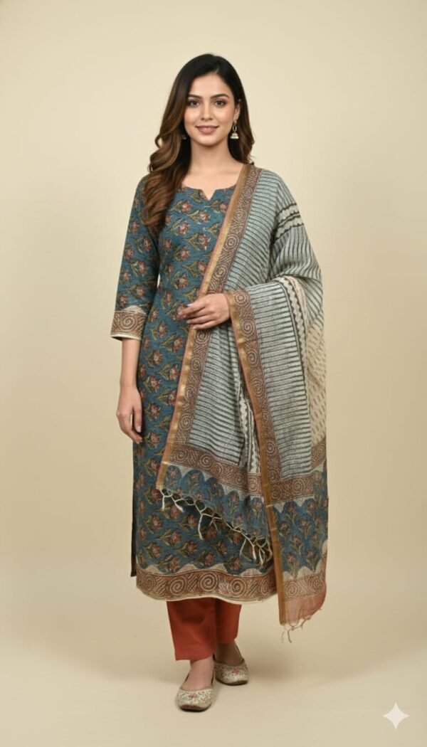 Cotton Kota Printed Suit Set with Matching Dupatta and Pure Cotton Bottom Elegant Summer Ethnic Wear