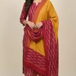 Pure Cotton Ikat Print Suit Set with Matching Dupatta and Cotton Bottom Traditional Ethnic Wear