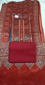 Mushroom Silk Ajrak Printed Suit Set with Ajrak Printed Stole Dupatta and Cotton Bottom Elegant Ethnic Wear - Image 2