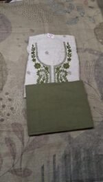 Linen Cotton Chikankari Galla Work Suit Set with Linen Cotton Printed Dupatta and Cotton Bottom Elegant Ethnic Wear - Image 2