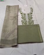 Linen Cotton Chikankari Galla Work Suit Set with Linen Cotton Printed Dupatta and Cotton Bottom Elegant Ethnic Wear - Image 3