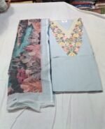 Linen Cotton Work Suit Set with Linen Cotton Printed Dupatta and Cotton Bottom Elegant Ethnic Wear - Image 3