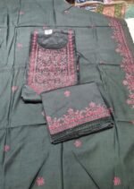 Grey Cotton Work Suit Set with Maslin Cotton Work Dupatta and Tapeta Silk Bottom Elegant Unstitched Ethnic Wear - Image 2