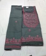 Grey Cotton Work Suit Set with Maslin Cotton Work Dupatta and Tapeta Silk Bottom Elegant Unstitched Ethnic Wear - Image 3