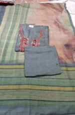 Linen Cotton Work Suit Set with Linen Cotton Printed Dupatta and Tapeta Silk Bottom Elegant Ethnic Wear - Image 2