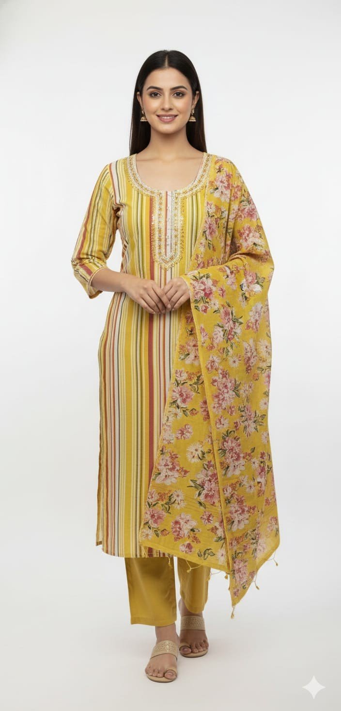 Cotton Printed and Work Suit