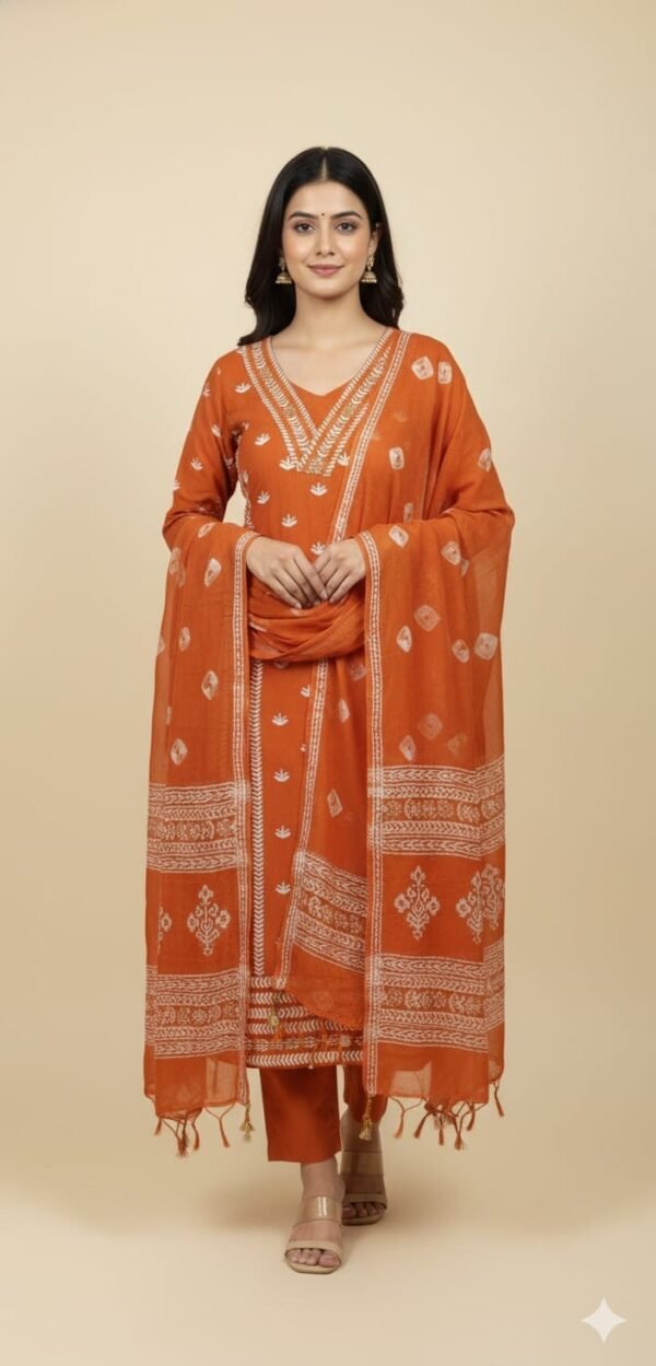 Mustard Cotton Printed Work Suit Set with Chiffon Dupatta and Cotton Bottom Elegant Ethnic Wear