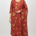 Mustard Cotton Printed Work Suit Set with Chiffon Dupatta and Cotton Bottom Elegant Ethnic Wear