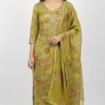 Grey Cotton Printed and Work Suit