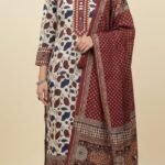 Mushroom Cotton Ajrak Printed Suit Set with Mushroom Cotton Printed Dupatta and Cotton Bottom Traditional Ethnic Wear