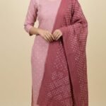 Pink Cotton Bandhej Printed Chikankari Work Suit