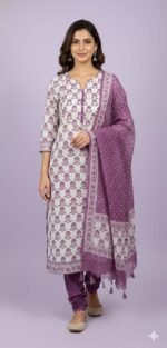 Cotton Printed Work Suit Set with Cotton Printed Dupatta and Cotton Printed Bottom Elegant Ethnic Wear